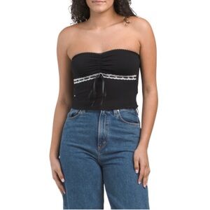 Emory Park Black Tube Top with Lace and Bow Detail Size Small New without Tags